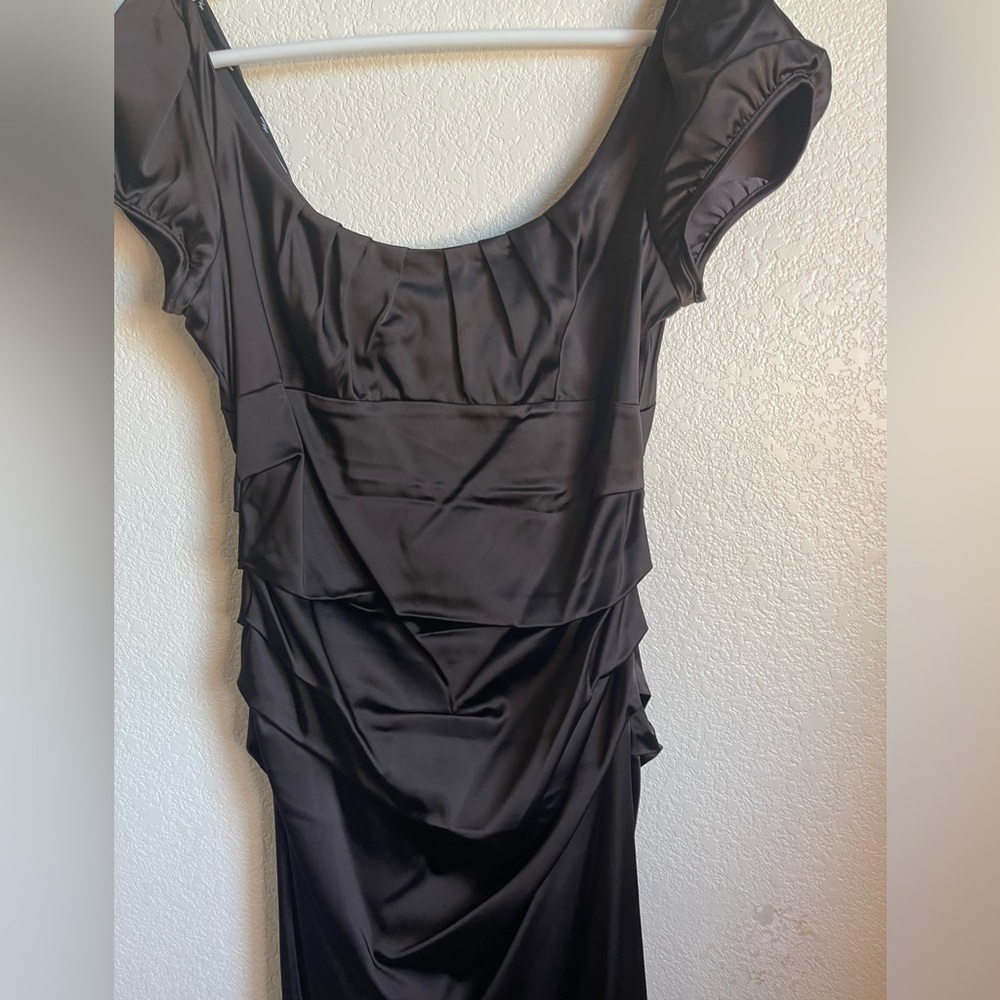 Suzi Chin dark brown ruched cocktail dress
